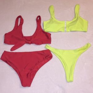 2 NWOT bikinis, L , Red and yellow